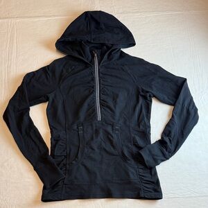 Athleta Women's Black 3/4 Zip Ribbed Knit Pull Over Hooded Top Size S